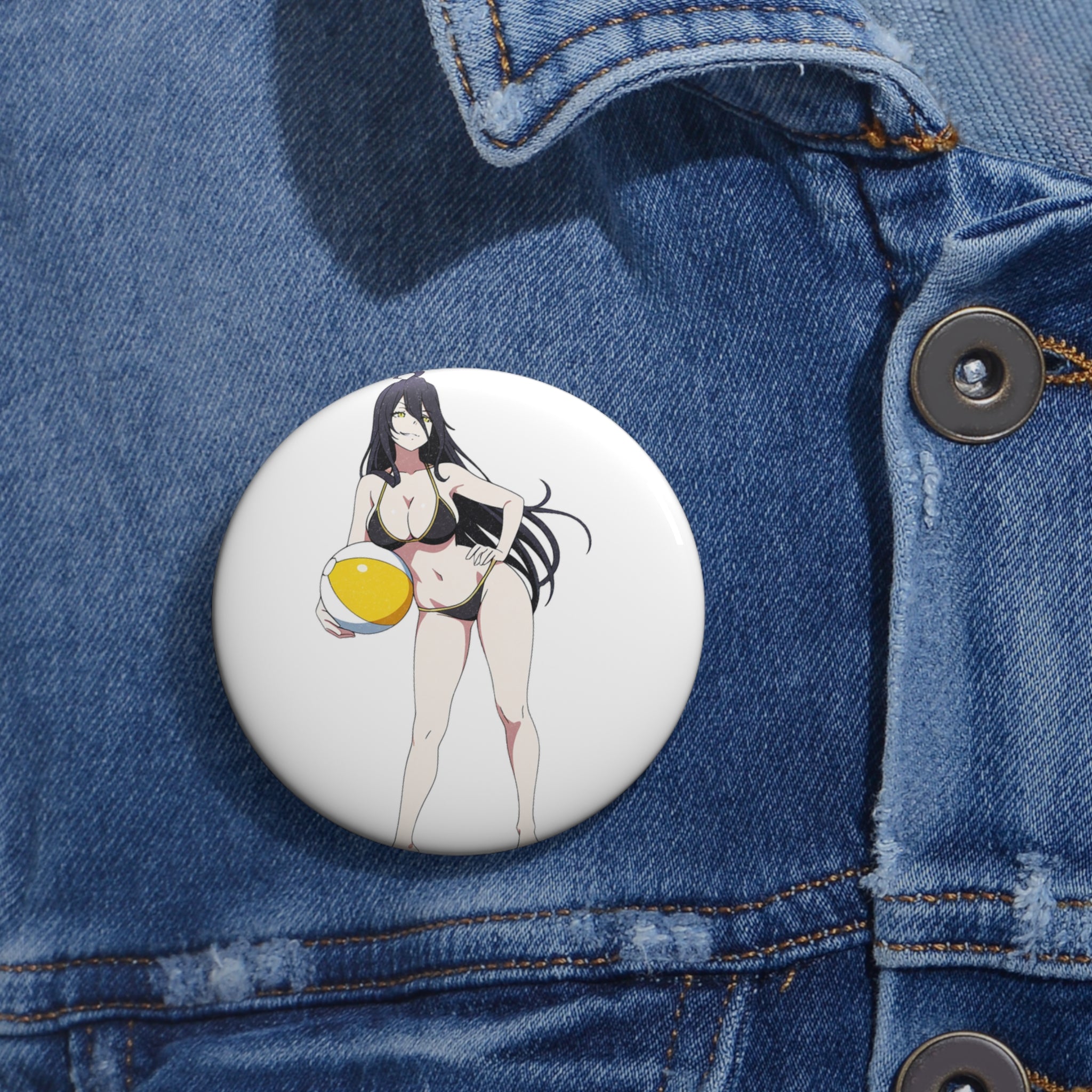 Albedo Overlord Spicy Anime Pin Button | Summer Beach Swimsuit Art