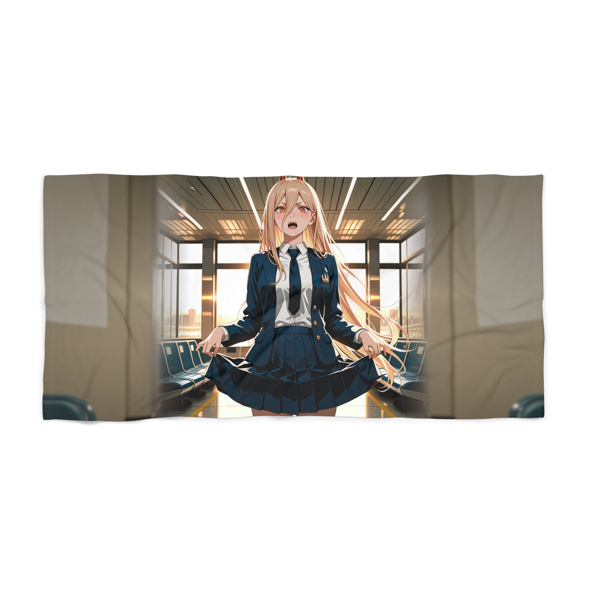 Power Chainsaw Man Flight Attendant Anime Beach Towel — Bunny Girls Pt. 7