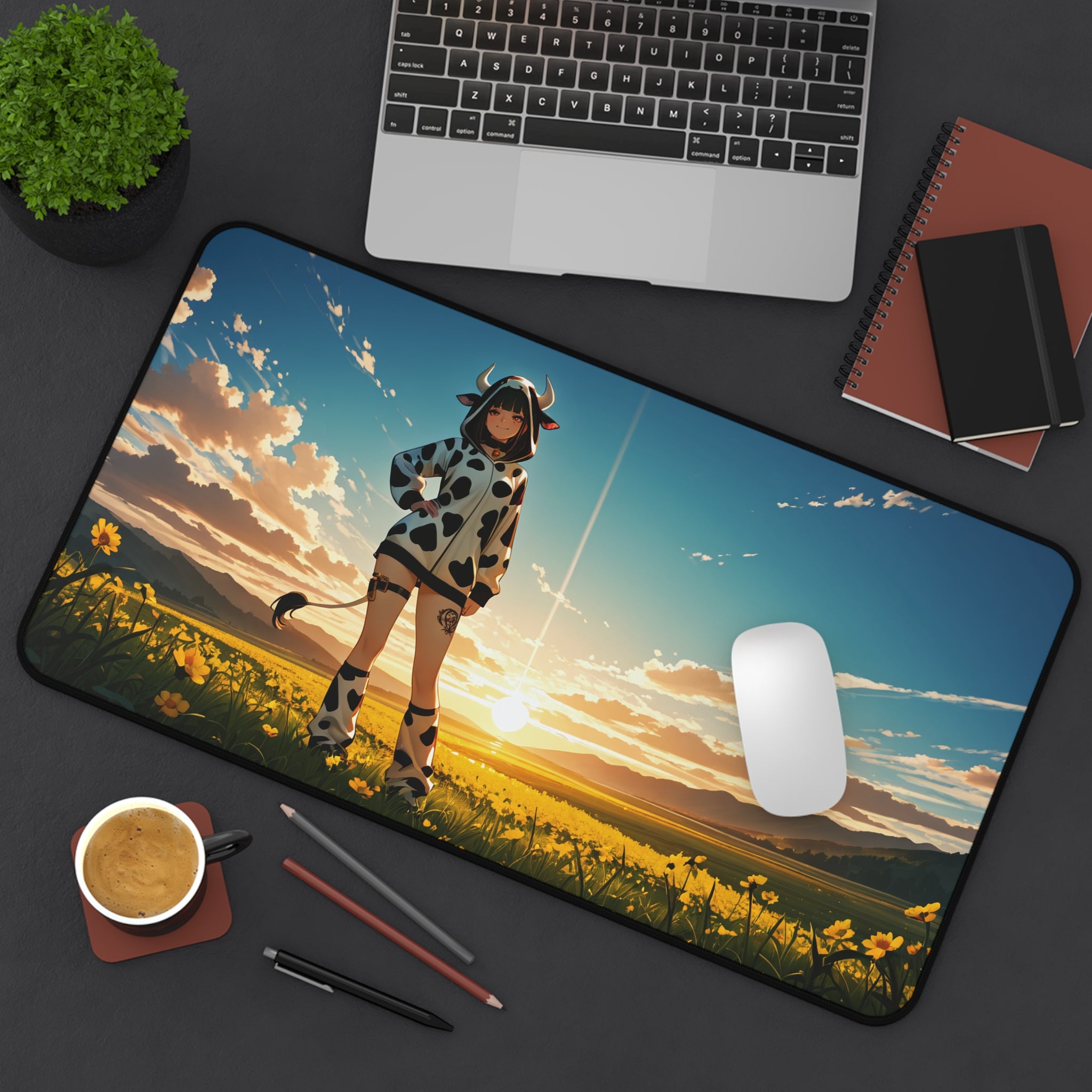 Blanc NIKKE Cow Print Anime Desk Mat Pinup Scene — Cow Girls Pt. 2