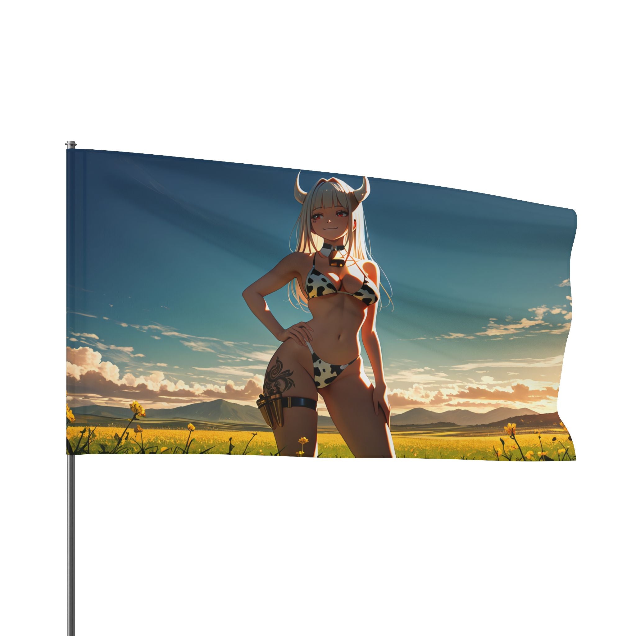 Blanc NIKKE Spicy Wall Flag Cow-Print Pinup Banner — Cow Girls Pt. 2 (Spicy)