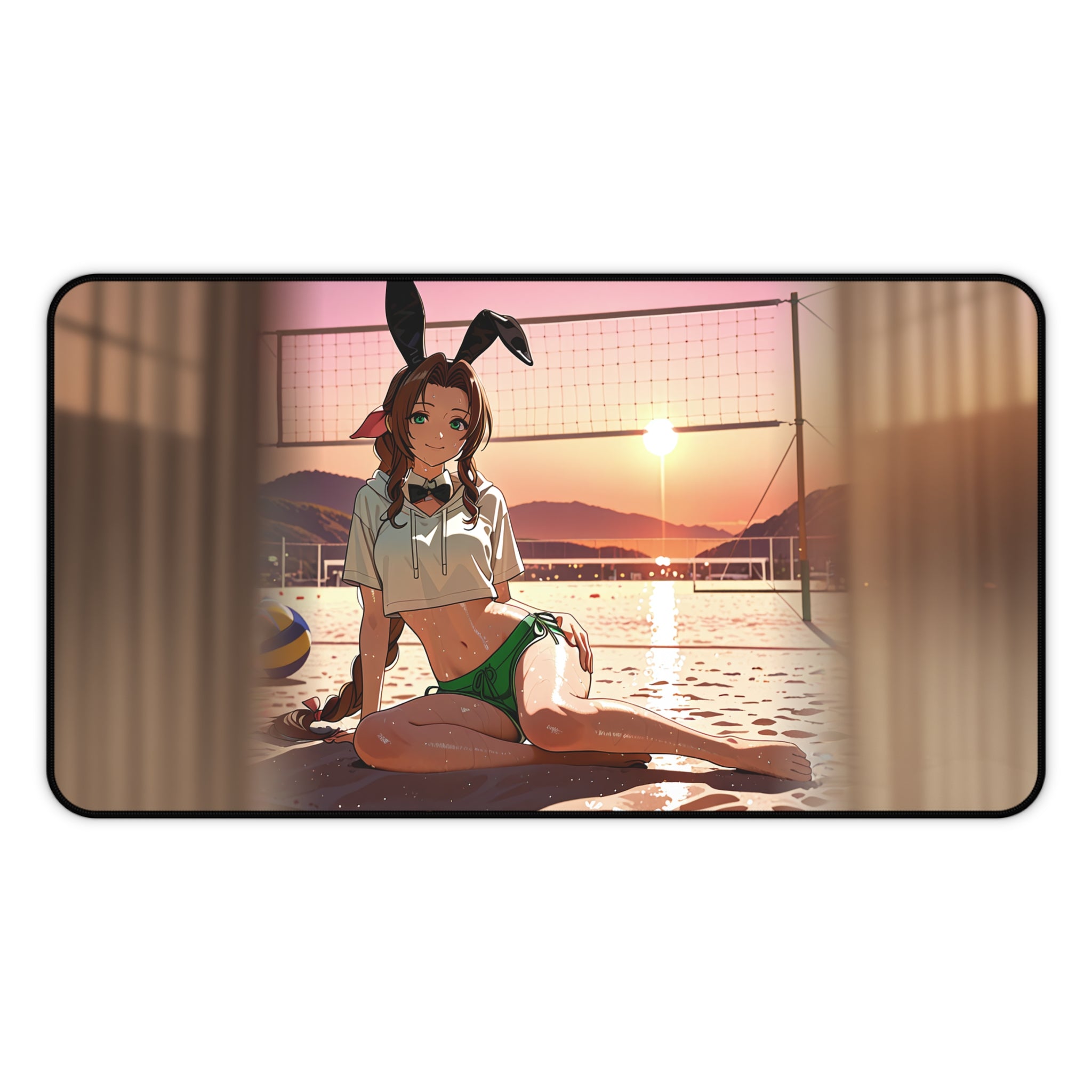 Aerith Final Fantasy VII Bunny Girl Desk Mat Beach Pinup — Bunny Girls Pt. 8