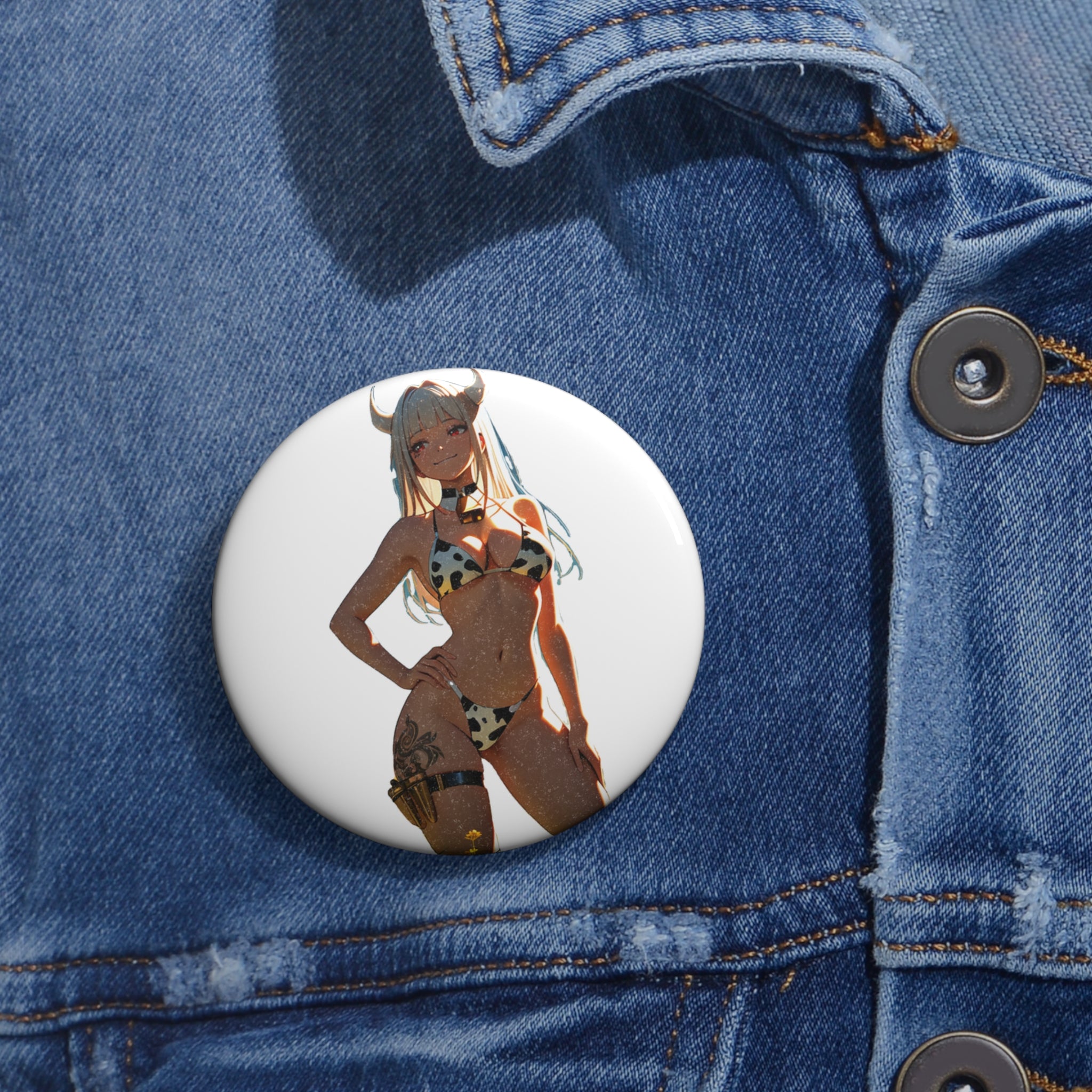 Blanc NIKKE Spicy Cow-Print Anime Pin Button Pinup Badge — Cow Girls Pt. 2