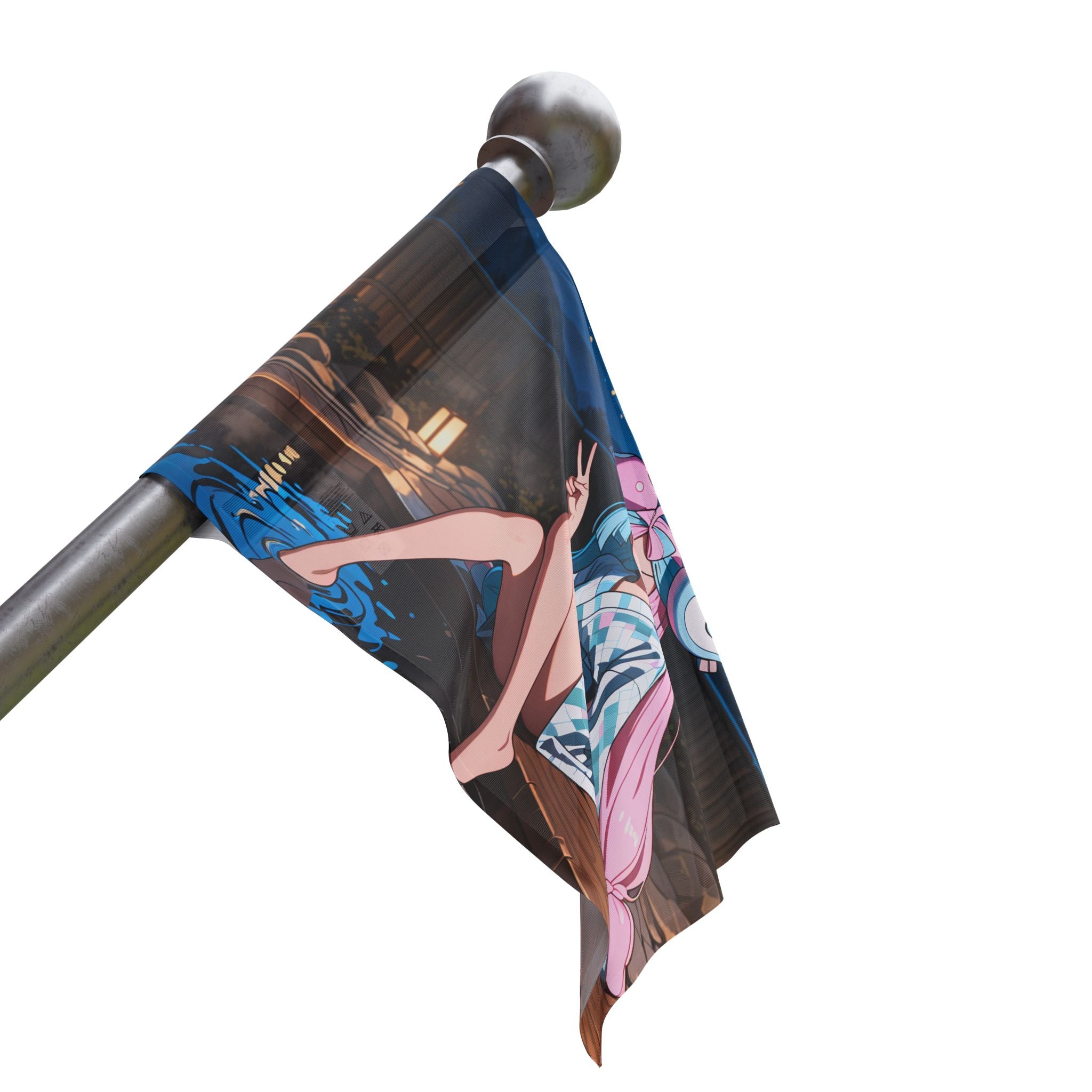 Iono Anime Wall Flag Moonlit Onsen Scene — Onsen Pt. 2