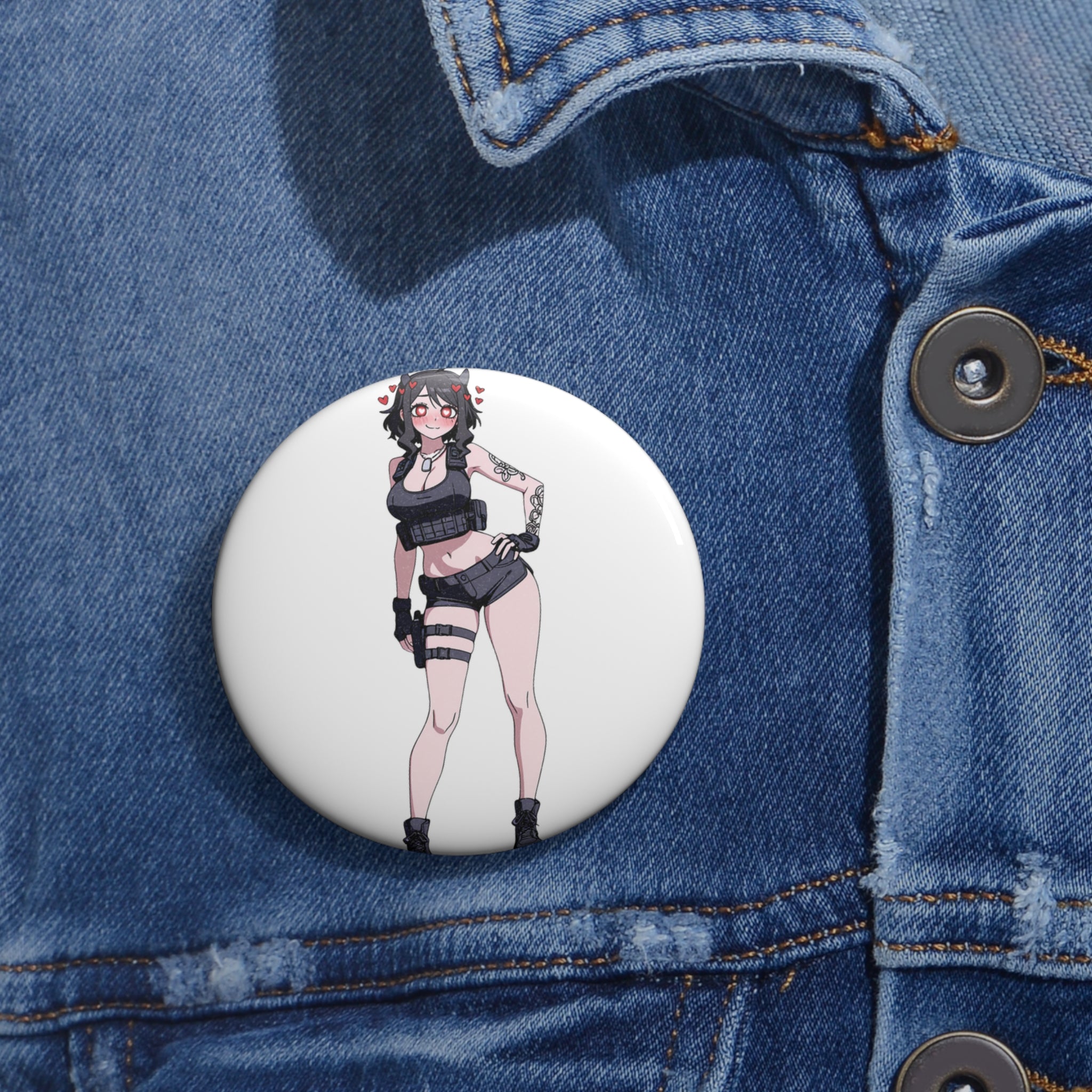 Modeus Helltaker Spicy Anime Pin Button | Tactical Pinup Fan Art
