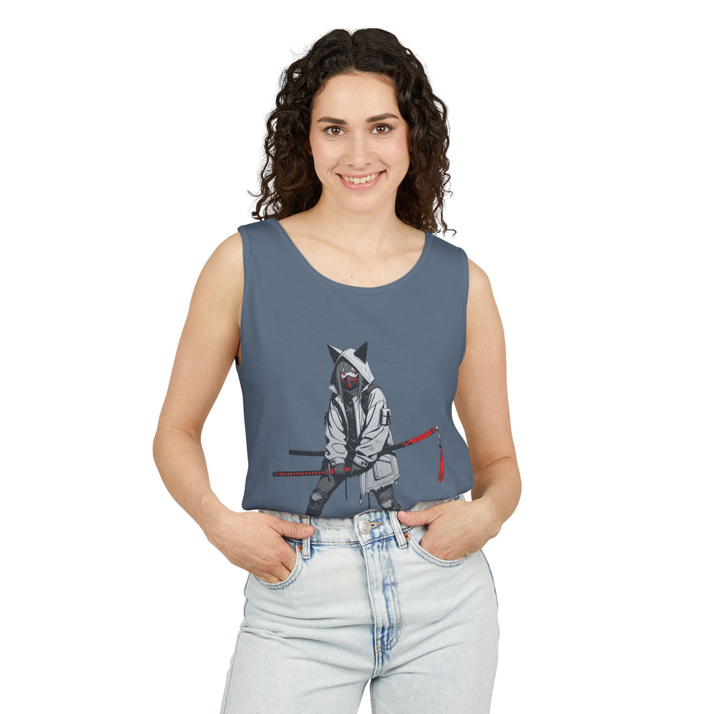 Anime Streetwear Tank Top | Kitsune Ronin Swordswoman Graphic