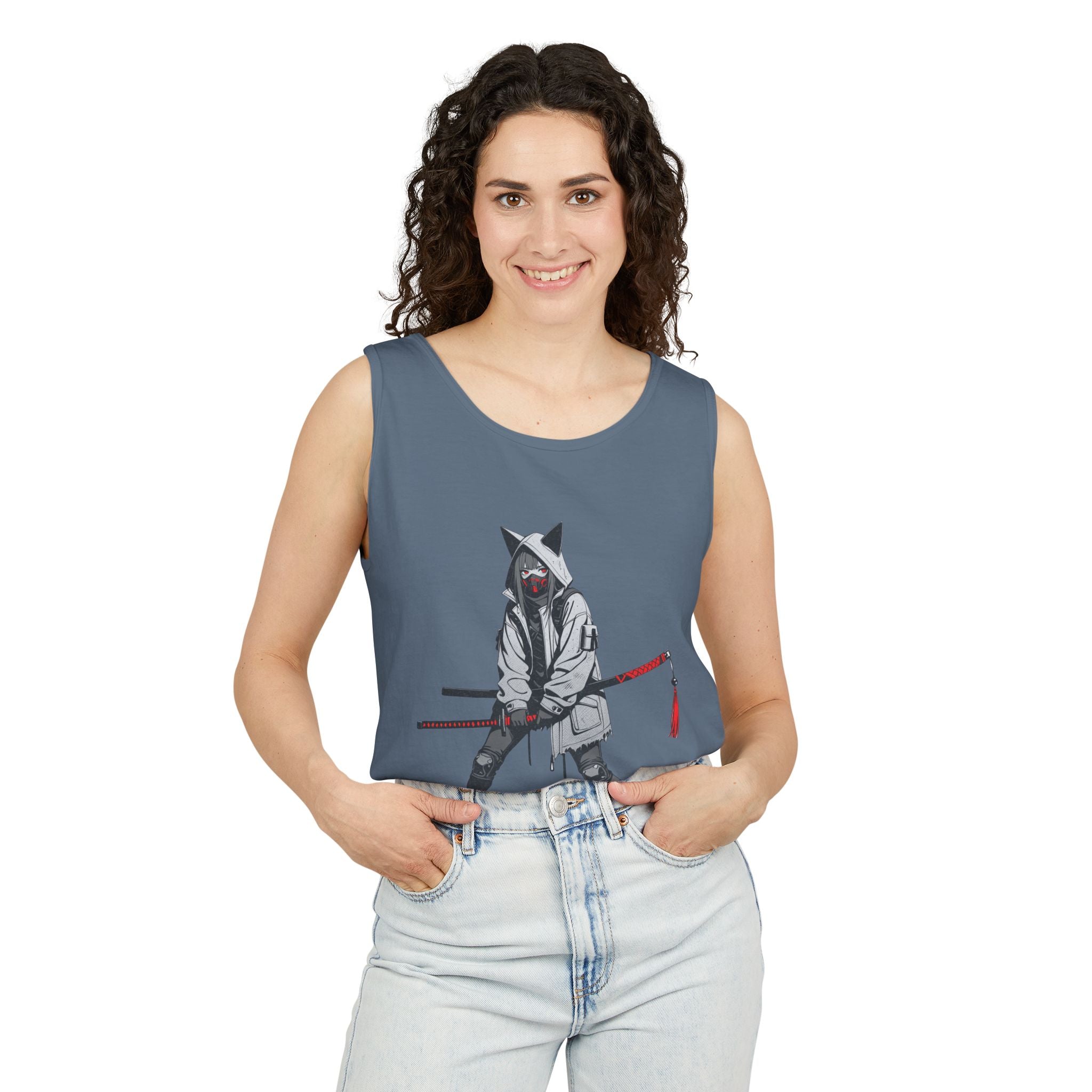 Anime Streetwear Tank Top | Kitsune Ronin Swordswoman Graphic