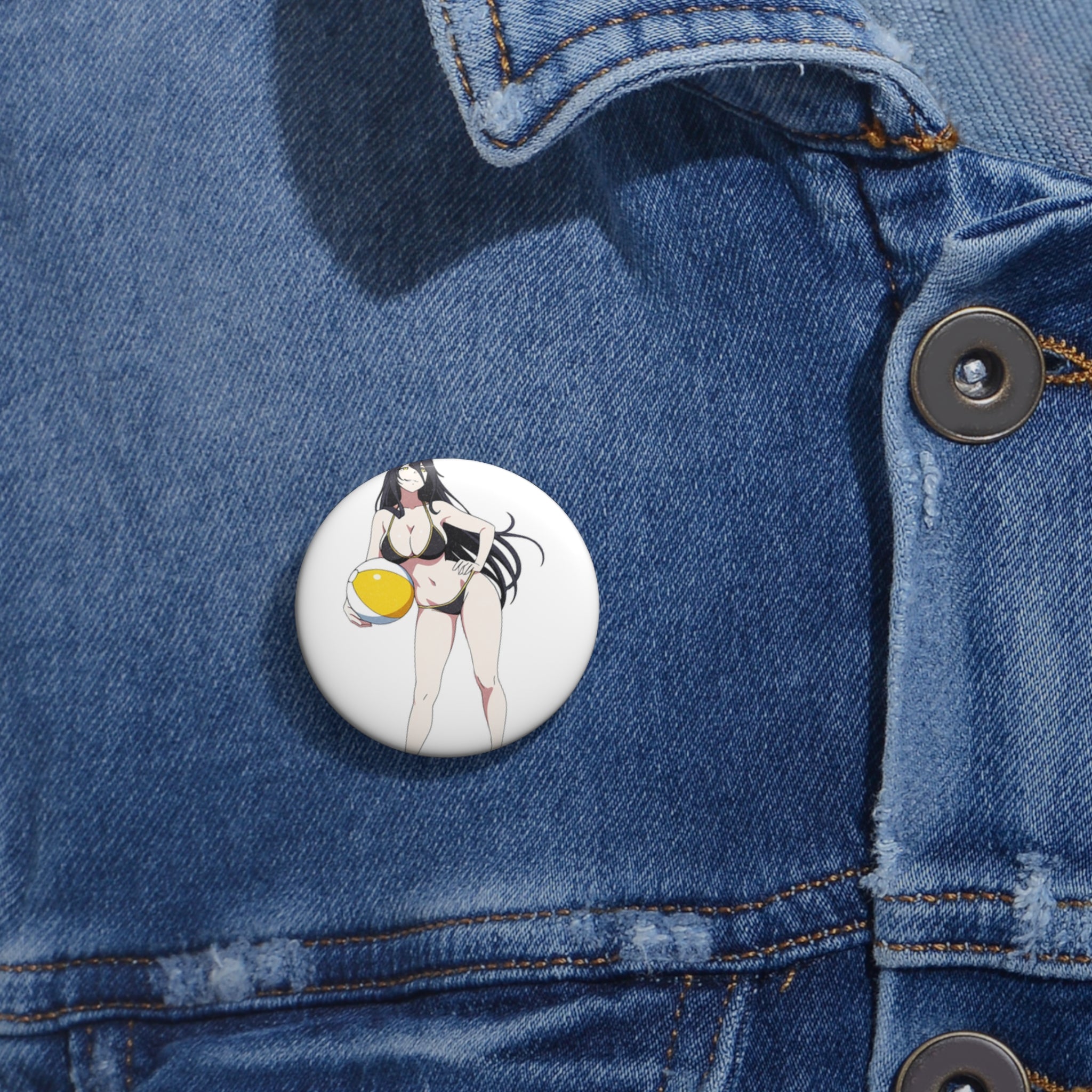 Albedo Overlord Spicy Anime Pin Button | Summer Beach Swimsuit Art