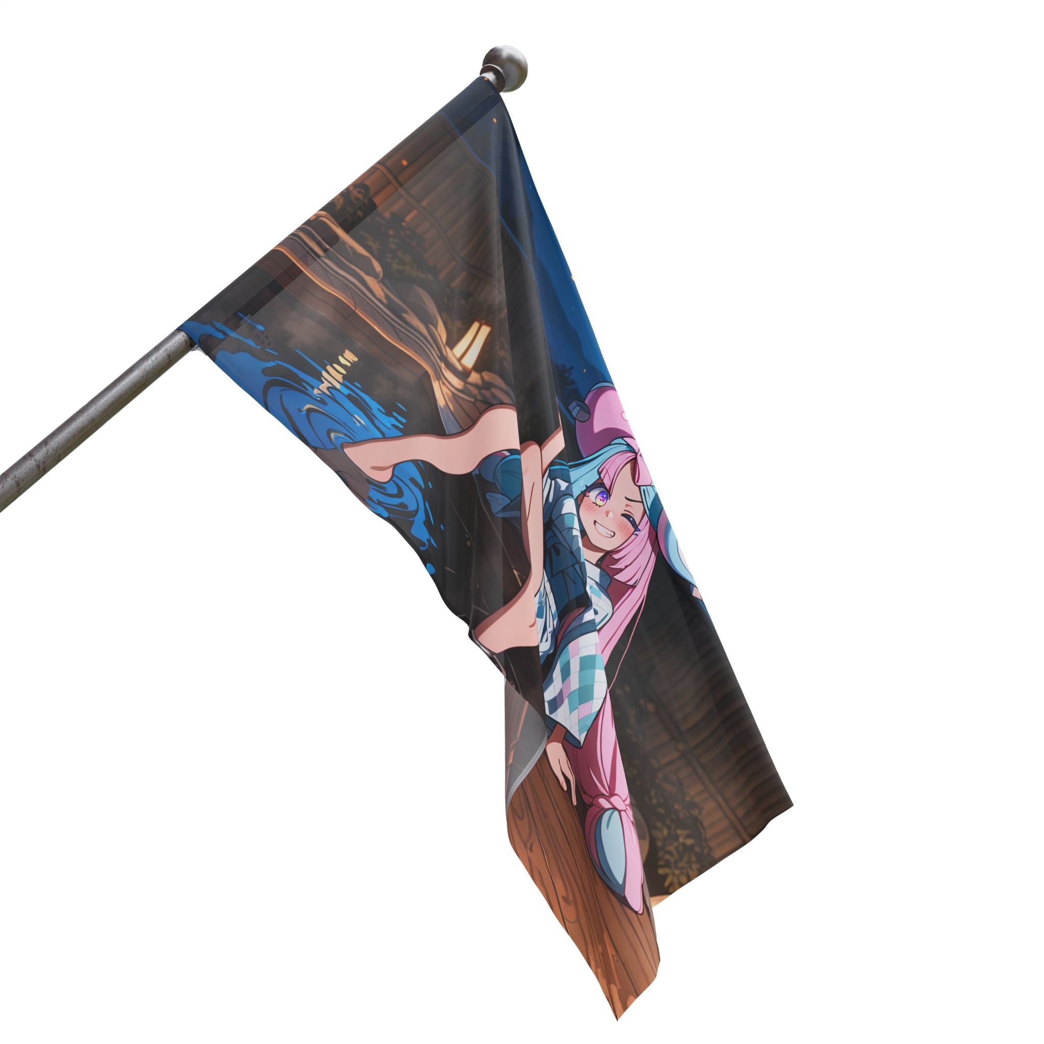 Iono Anime Wall Flag Moonlit Onsen Scene — Onsen Pt. 2
