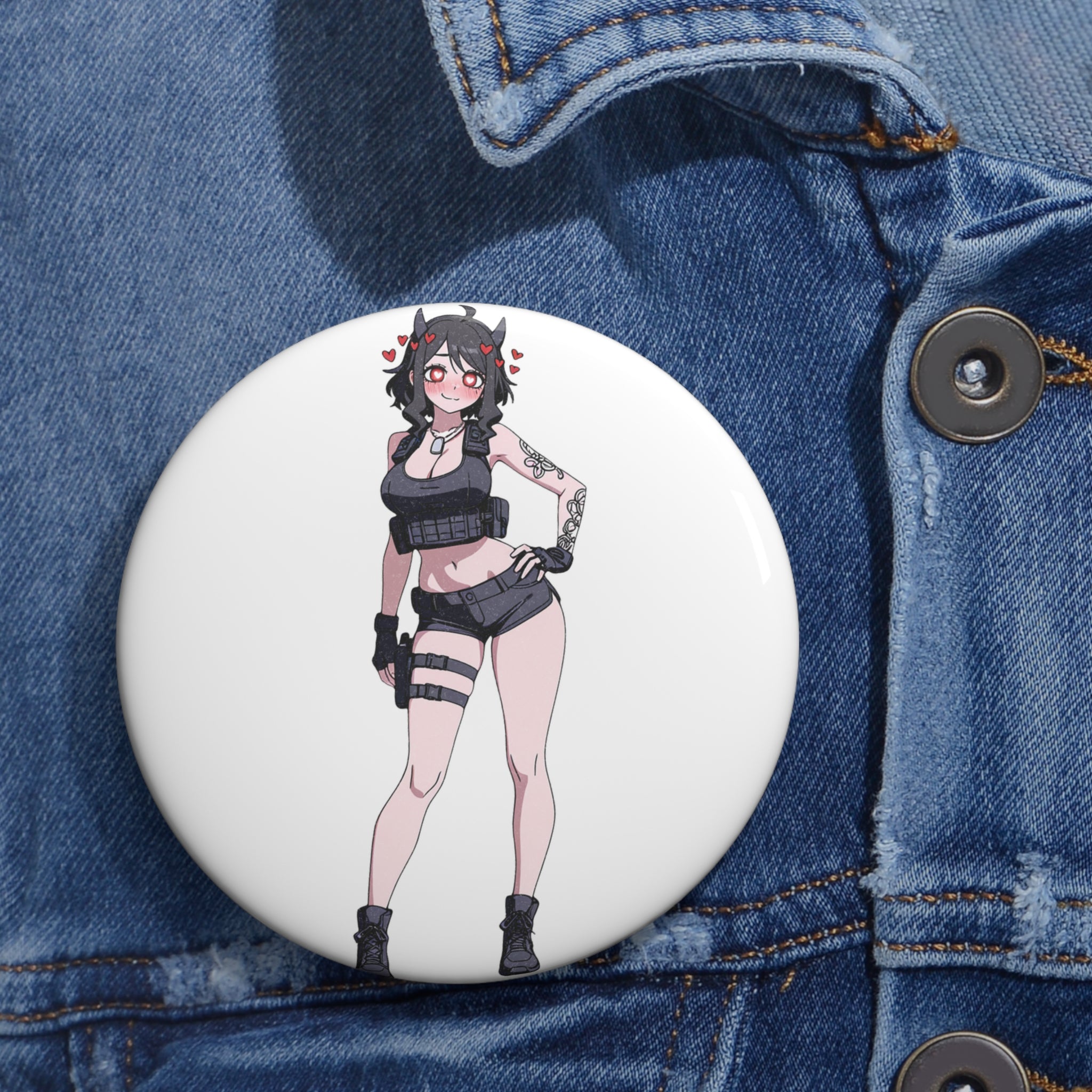 Modeus Helltaker Spicy Anime Pin Button | Tactical Pinup Fan Art