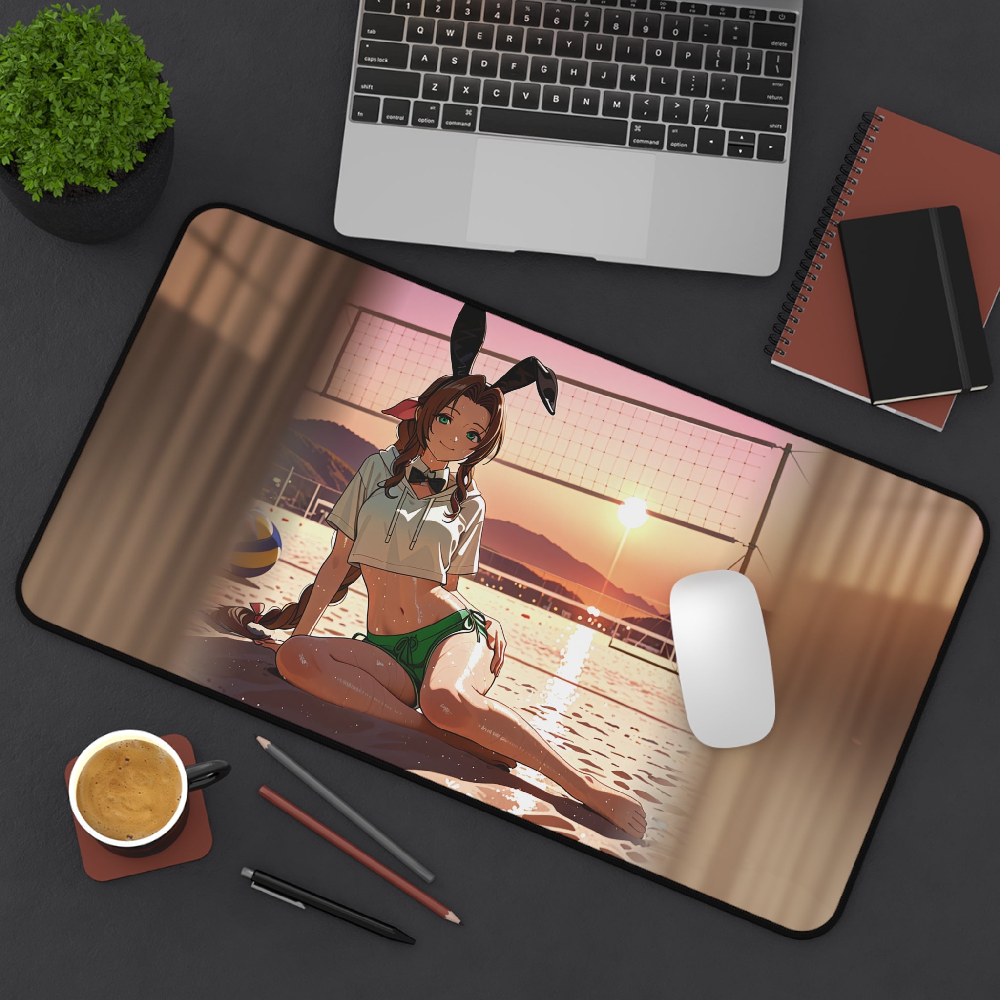 Aerith Final Fantasy VII Bunny Girl Desk Mat Beach Pinup — Bunny Girls Pt. 8