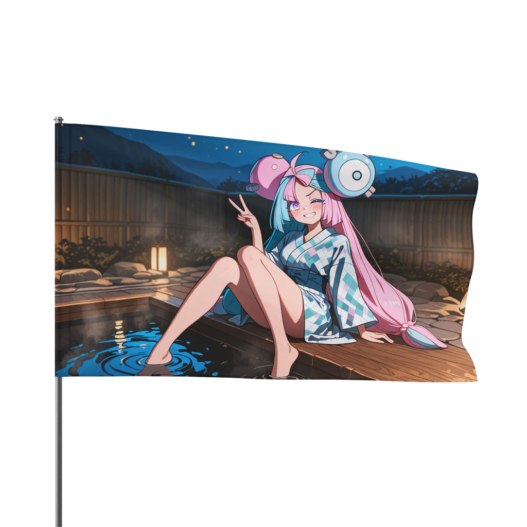 Iono Anime Wall Flag Moonlit Onsen Scene — Onsen Pt. 2