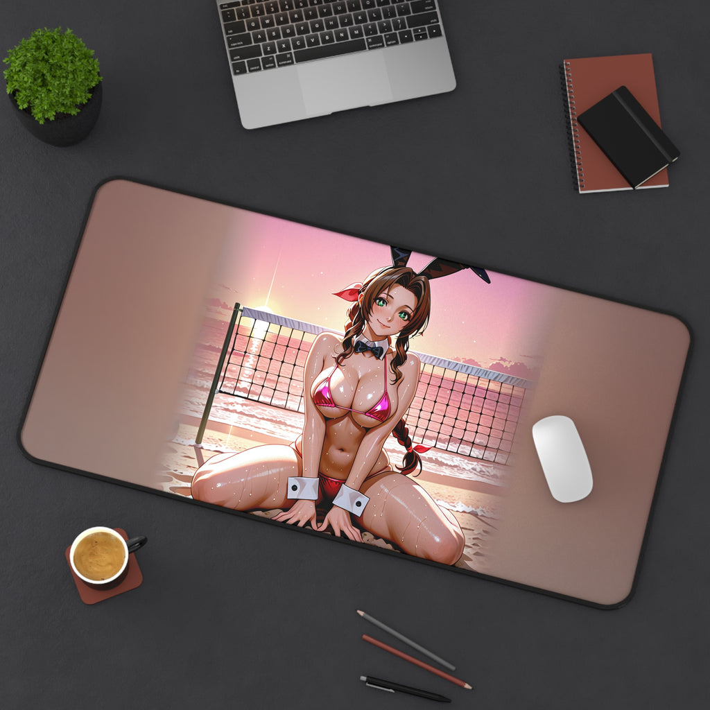 Aerith FF7 Bunny Girl Desk Mat Spicy Pinup Beach Edition — Bunny Girls Pt. 8