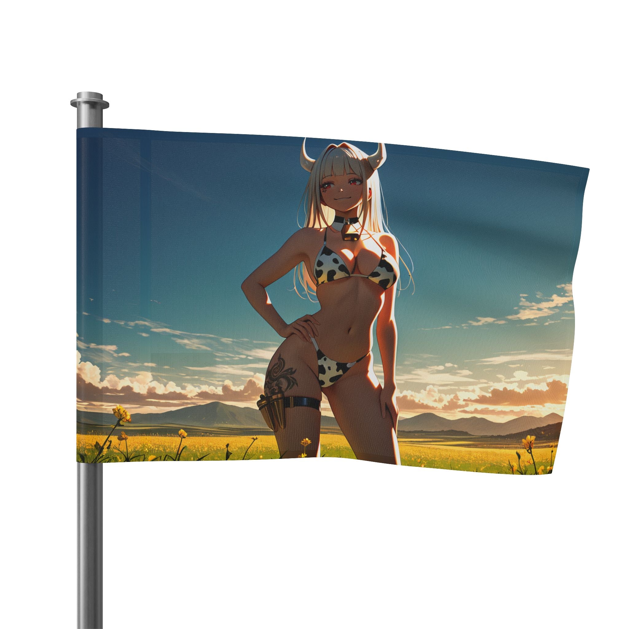 Blanc NIKKE Spicy Wall Flag Cow-Print Pinup Banner — Cow Girls Pt. 2 (Spicy)