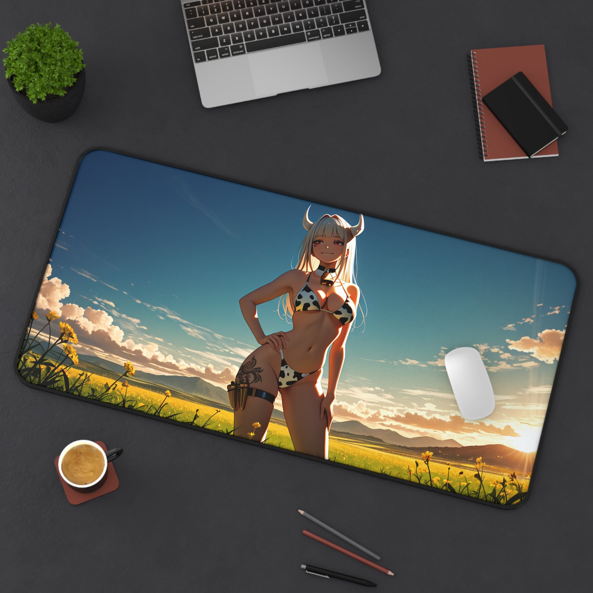 Blanc NIKKE Cow Print Anime Desk Mat Spicy Pinup — Cow Girls Pt. 2 (Spicy)