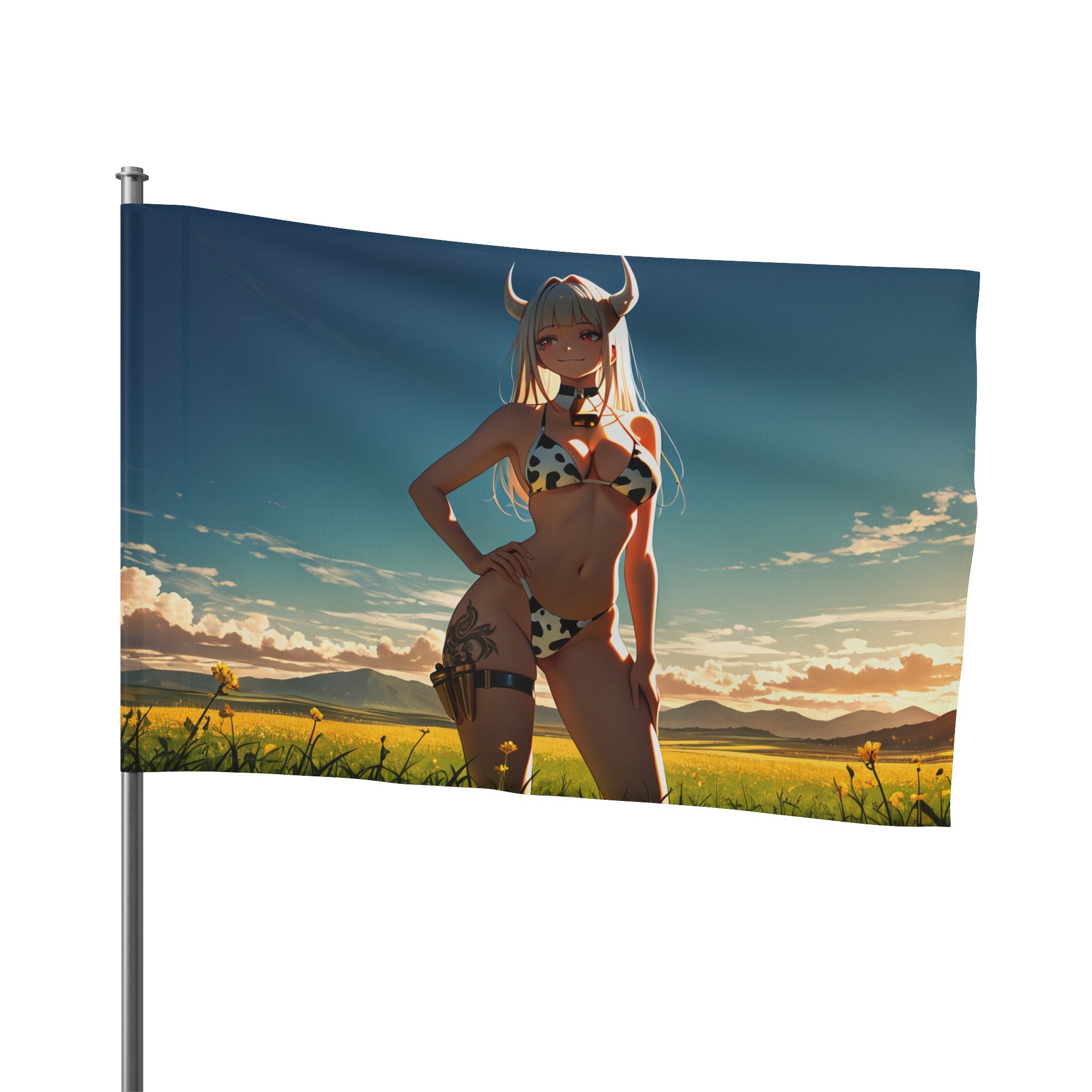 Blanc NIKKE Spicy Wall Flag Cow-Print Pinup Banner — Cow Girls Pt. 2 (Spicy)