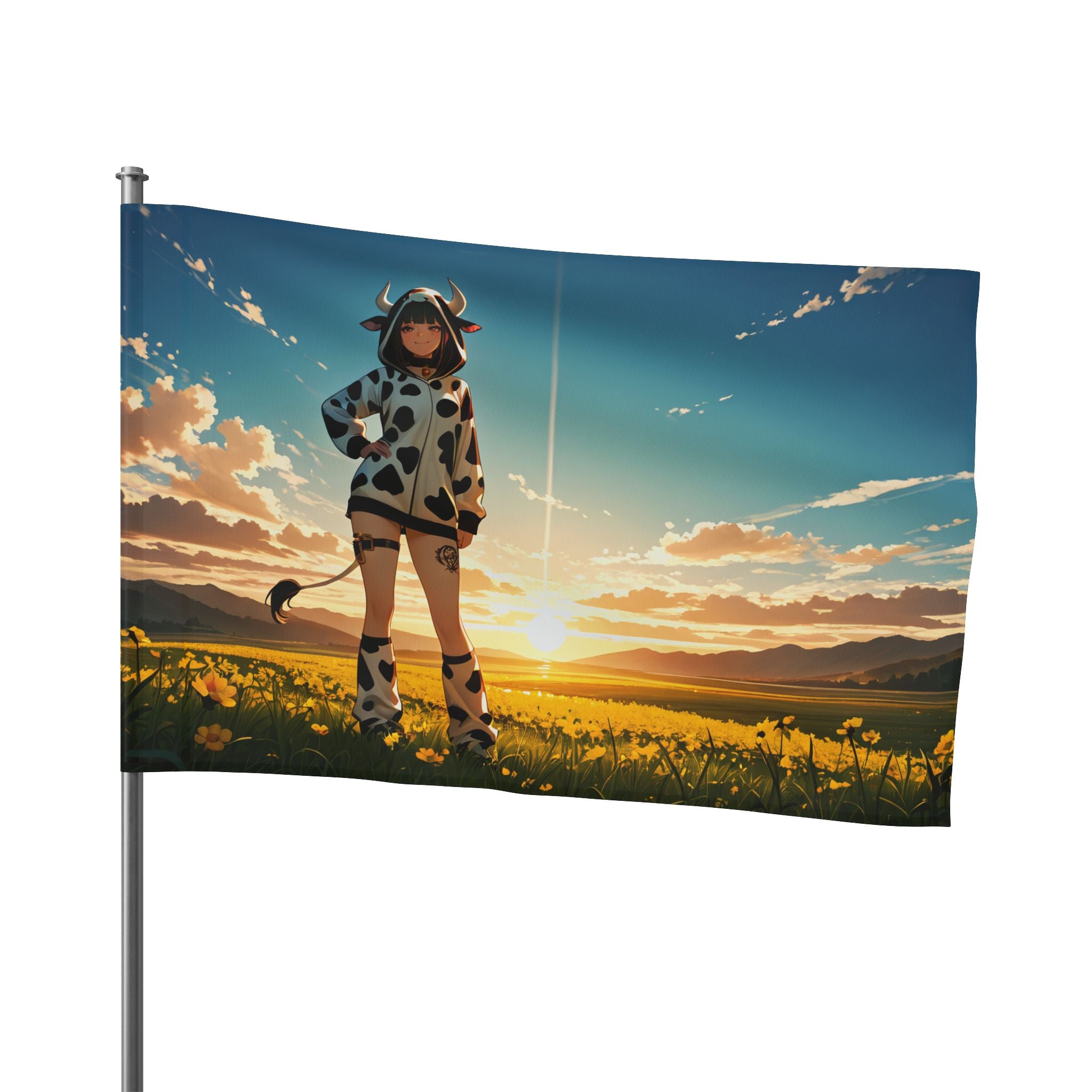 Blanc NIKKE Wall Flag Cow-Print Meadow Pinup Banner — Cow Girls Pt. 2