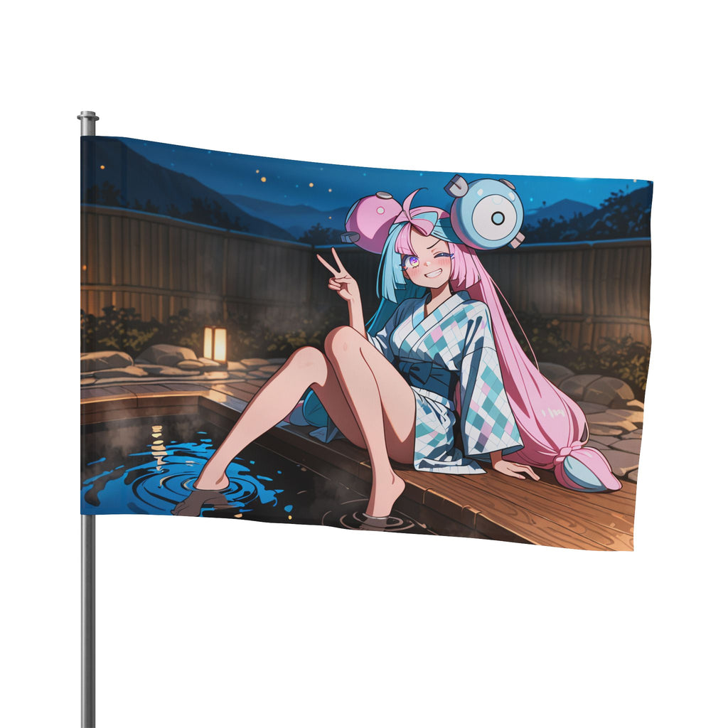 Iono Anime Wall Flag Moonlit Onsen Scene — Onsen Pt. 2