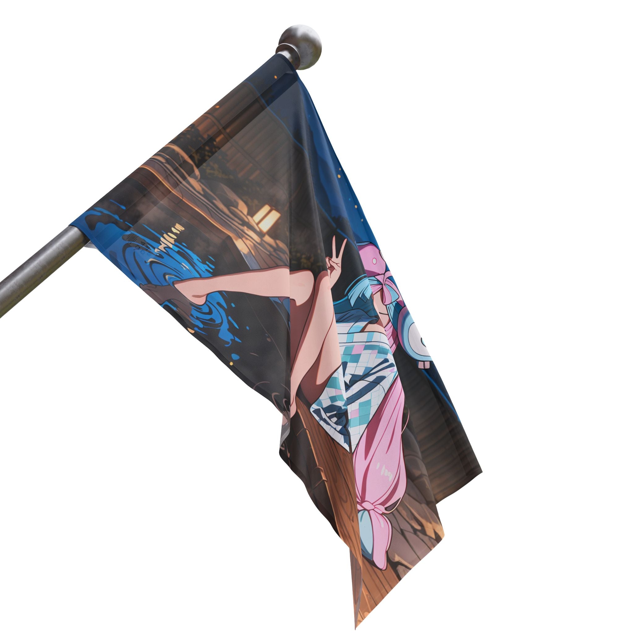 Iono Anime Wall Flag Moonlit Onsen Scene — Onsen Pt. 2