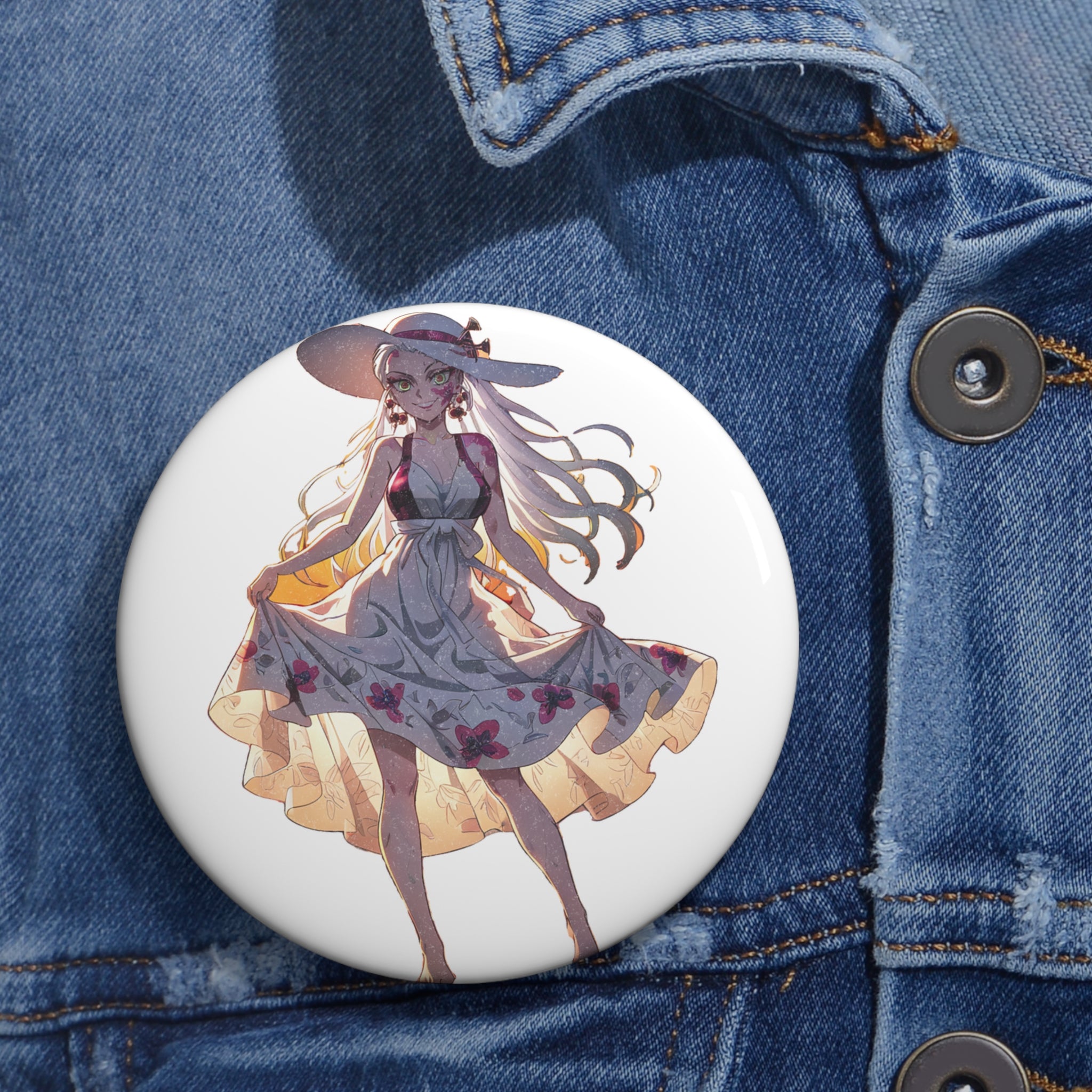 Daki Demon Slayer Anime Pin Button Beach Sunset Fan Art — Beach Babes Pt. 2