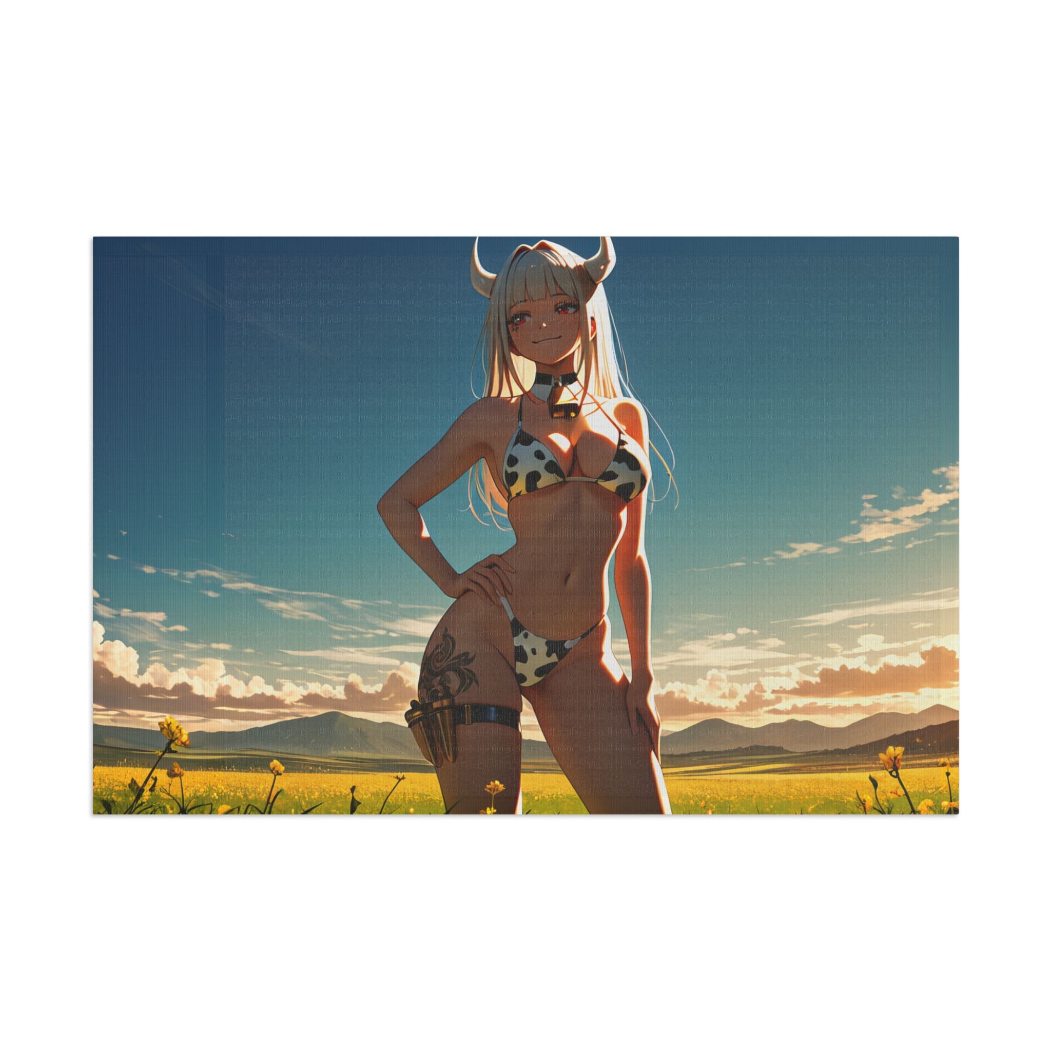 Blanc NIKKE Spicy Wall Flag Cow-Print Pinup Banner — Cow Girls Pt. 2 (Spicy)