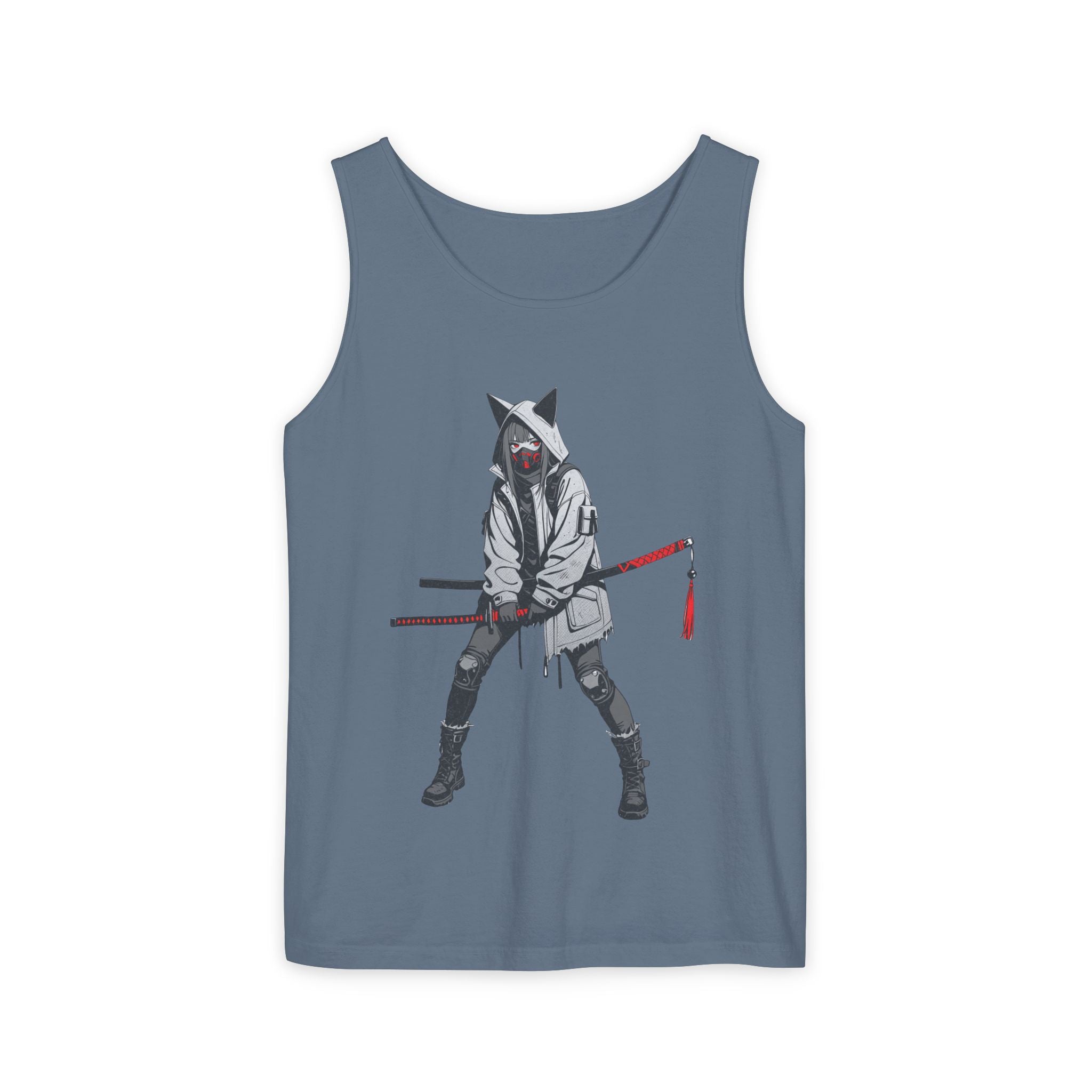Anime Streetwear Tank Top | Kitsune Ronin Swordswoman Graphic