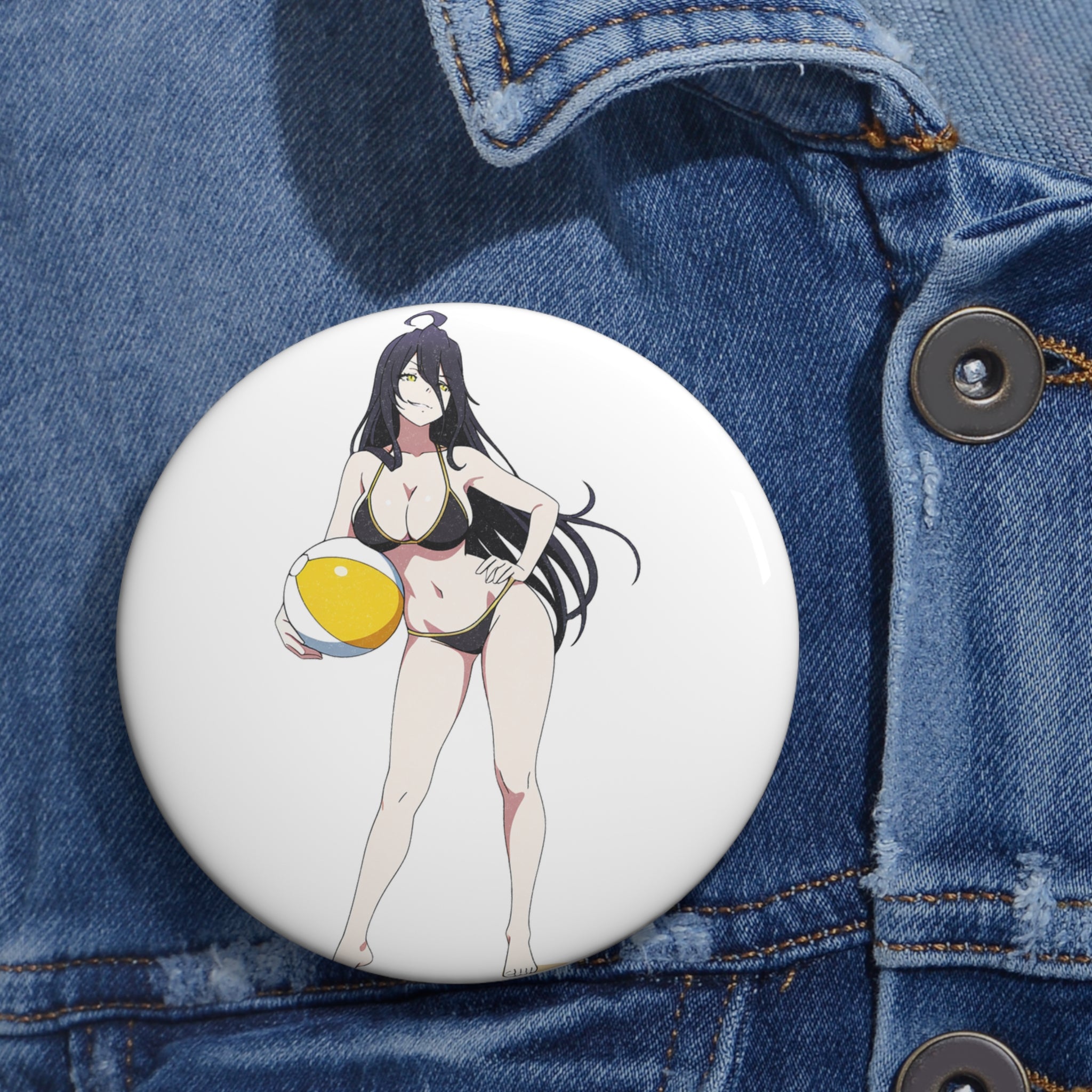 Albedo Overlord Spicy Anime Pin Button | Summer Beach Swimsuit Art
