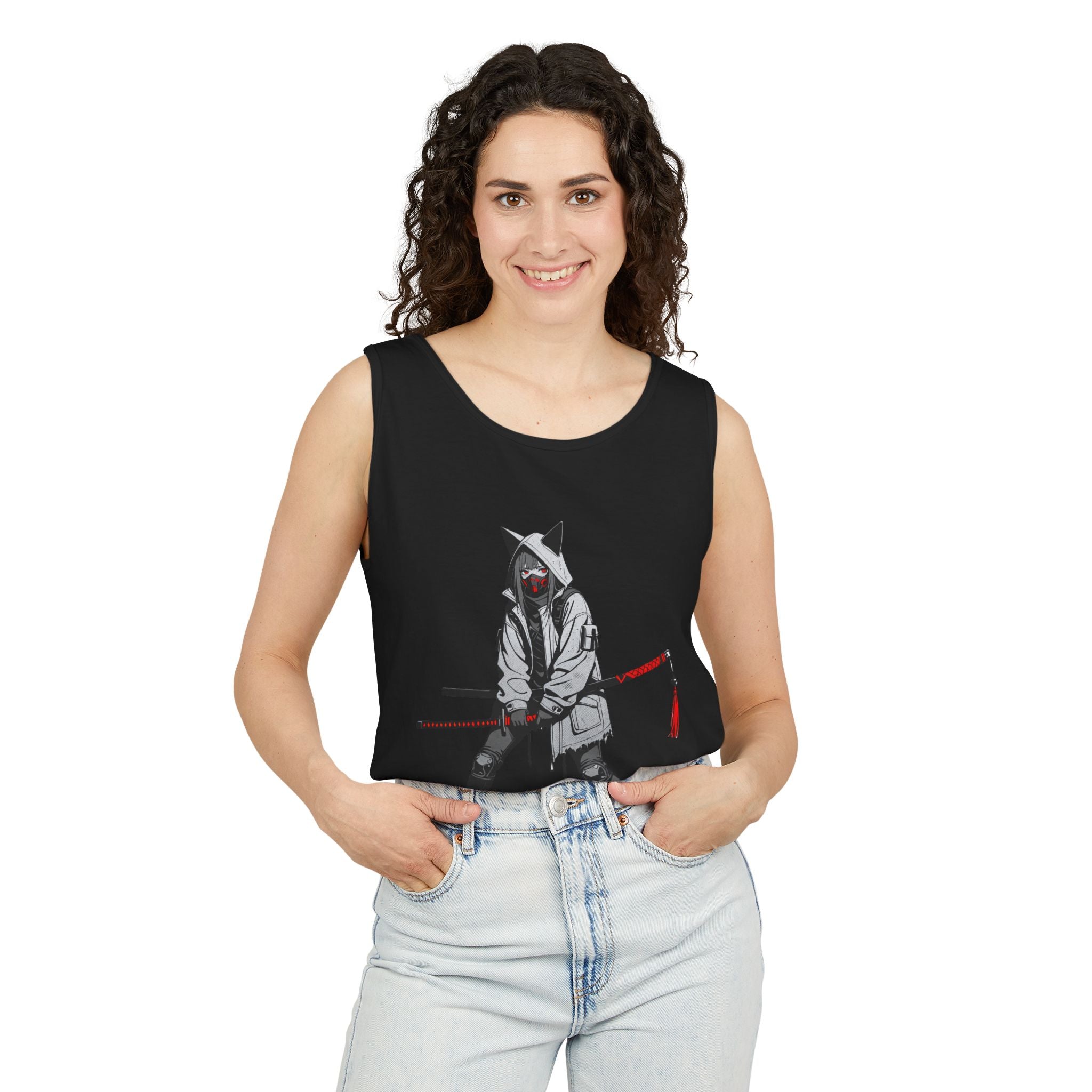 Anime Streetwear Tank Top | Kitsune Ronin Swordswoman Graphic