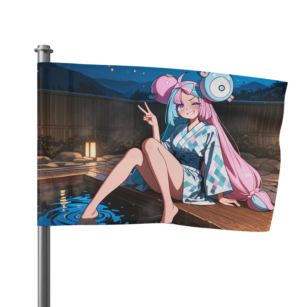 Iono Anime Wall Flag Moonlit Onsen Scene — Onsen Pt. 2