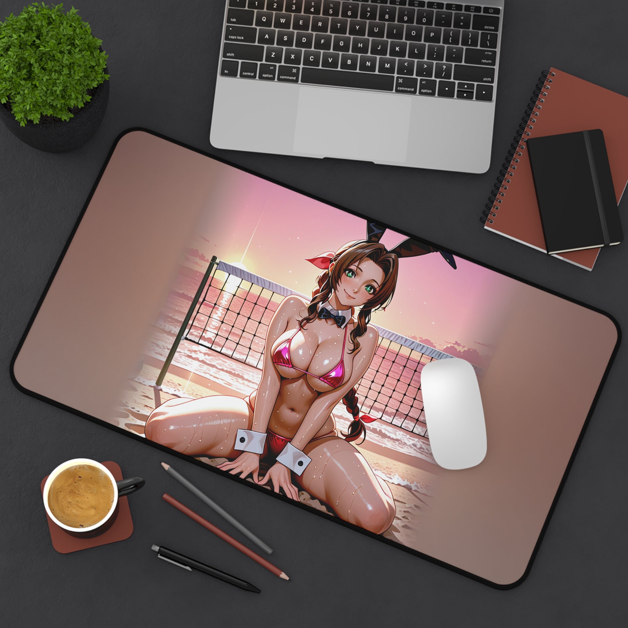 Aerith FF7 Bunny Girl Desk Mat Spicy Pinup Beach Edition — Bunny Girls Pt. 8