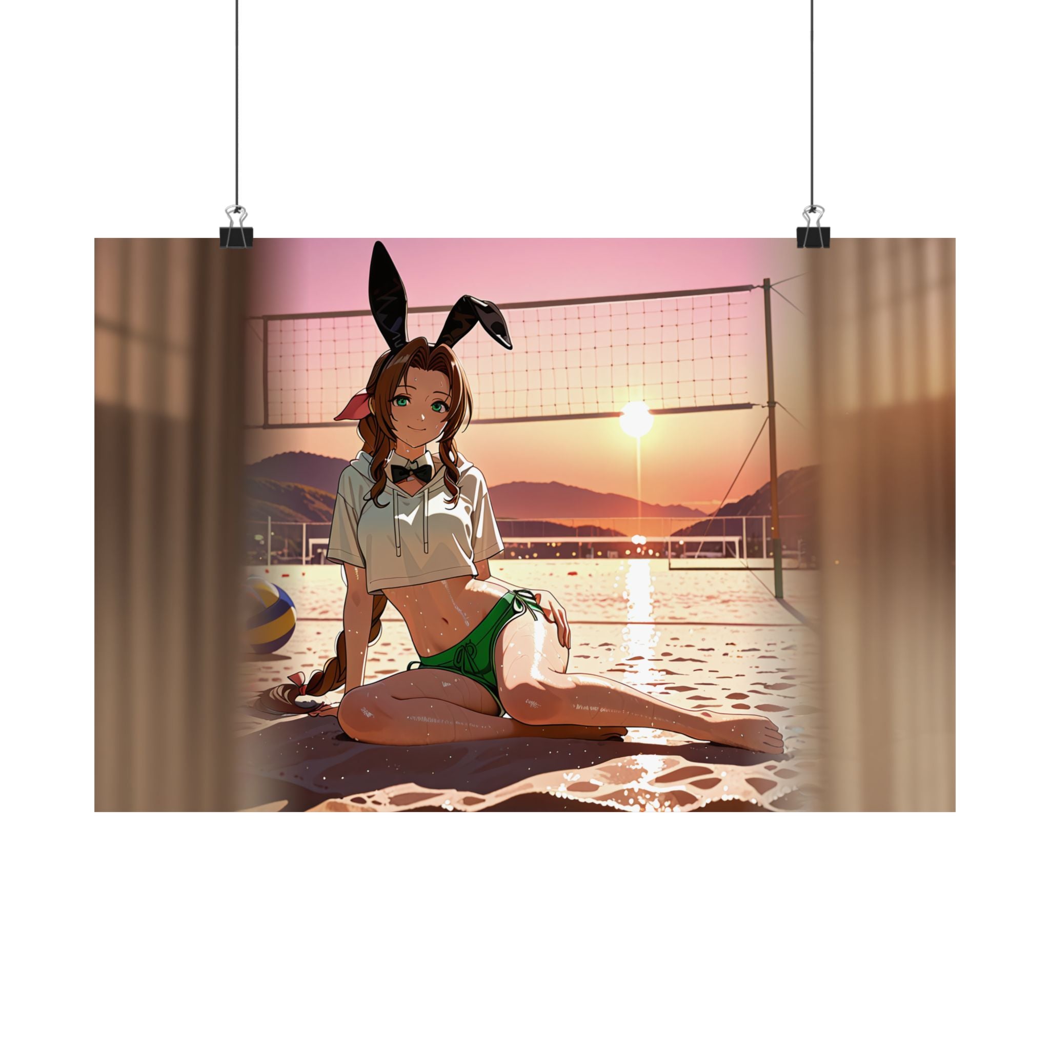 Aerith FF7 Anime Wall Art Poster Beach Bunny Pinup — Bunny Girls Pt. 8