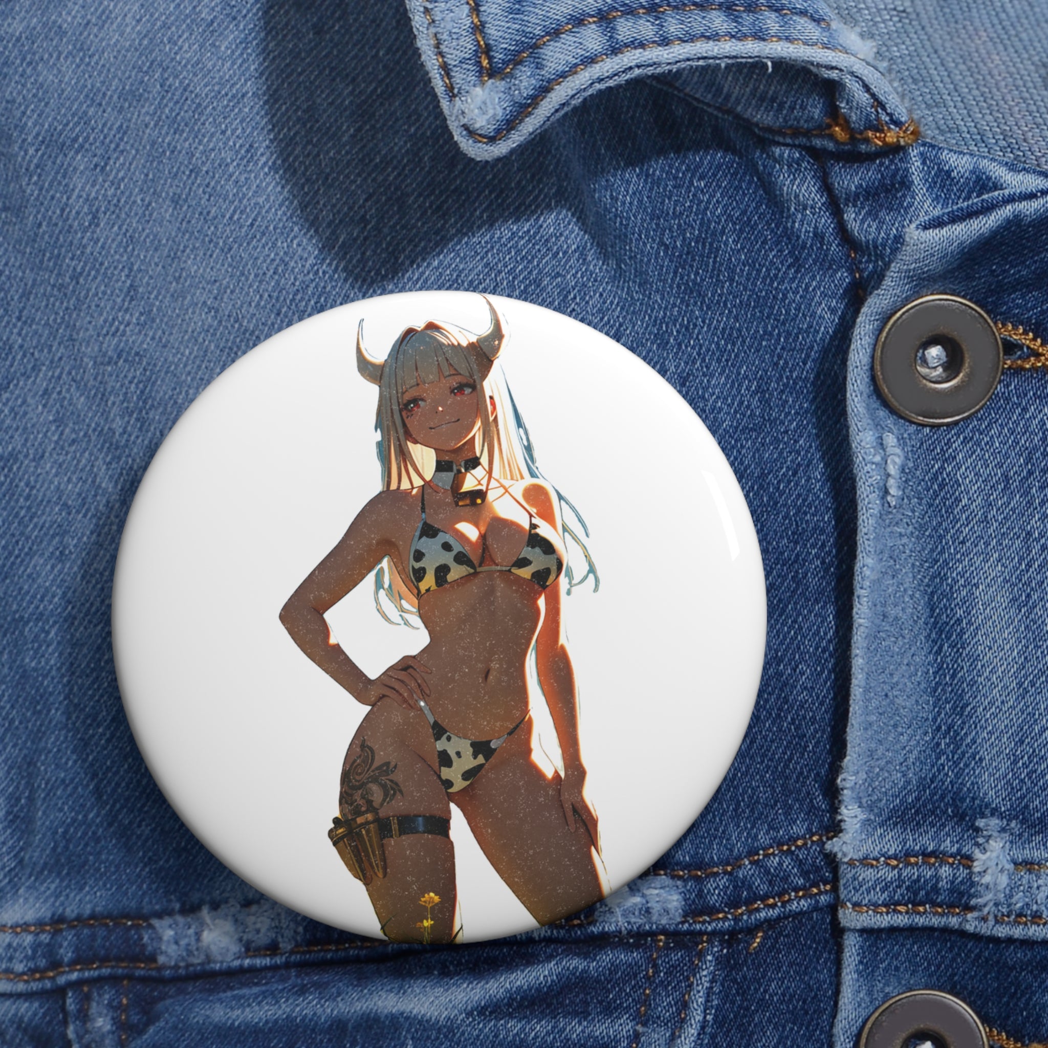 Blanc NIKKE Spicy Cow-Print Anime Pin Button Pinup Badge — Cow Girls Pt. 2