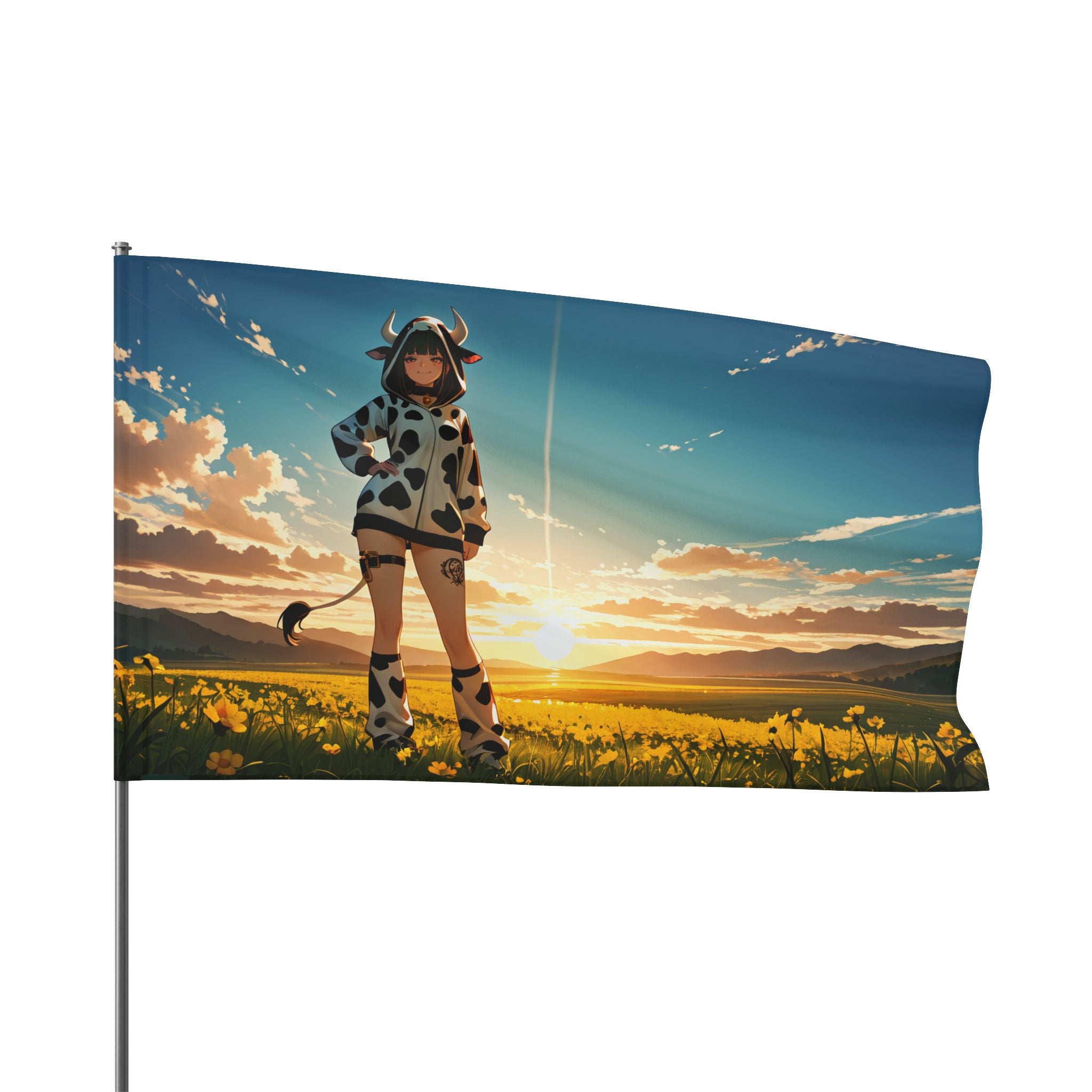 Blanc NIKKE Wall Flag Cow-Print Meadow Pinup Banner — Cow Girls Pt. 2