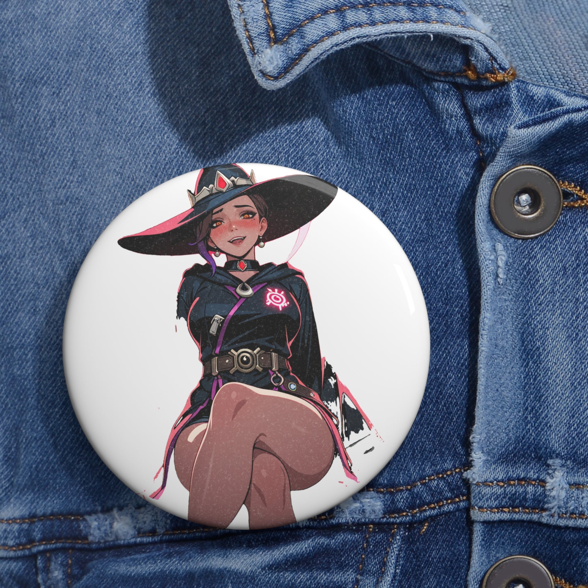 Domina Overwatch Witch Anime Pin Button — Halloween Pinup — The Spicy Den Pt. 3