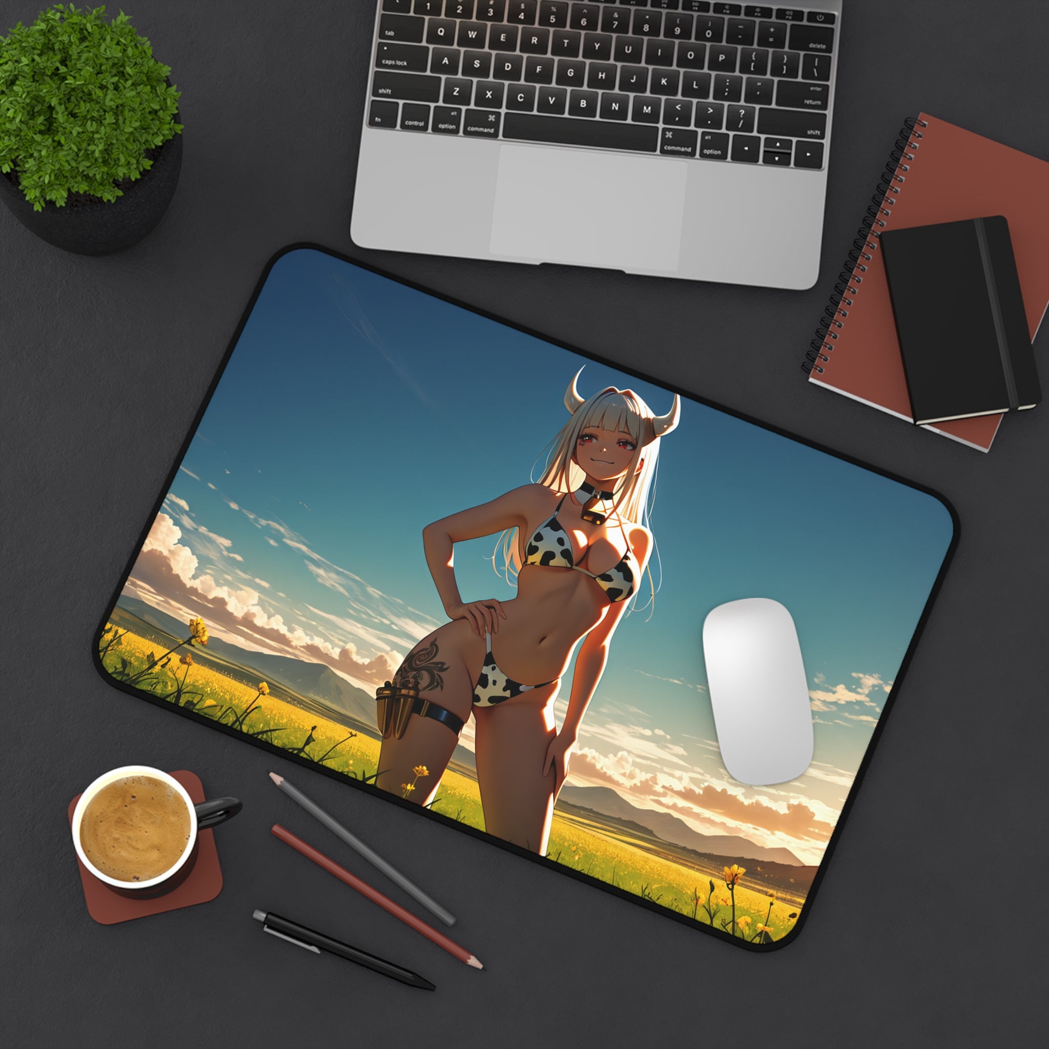 Blanc NIKKE Cow Print Anime Desk Mat Spicy Pinup — Cow Girls Pt. 2 (Spicy)